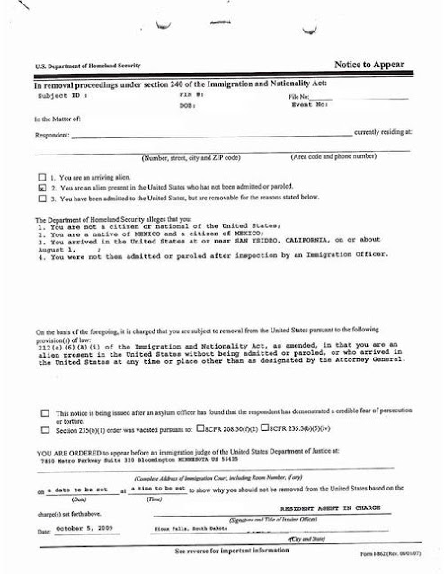 Sample Notice to Appear NTA