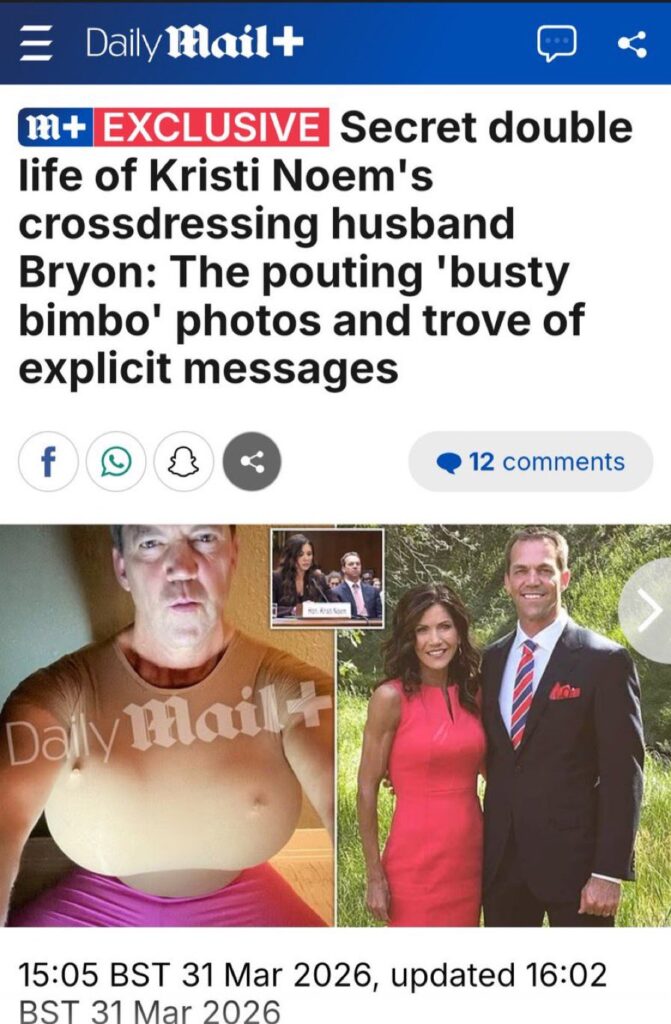 Kristi Noem's husband Bryon Noem cross-dressing and wearing large fake breasts while chatting with cam models online.